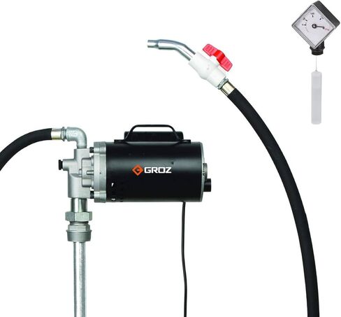 مضخة نقل أسطوانة الزيت الكهربائية عالية التدفق بقوة 115 فولت تيار متردد من Groz مع مؤشر مستوى الطبل | التحضير الذاتي | معدل تدفق 8 جالون في الدقيقة | محول Bung مدمج مقاس 2 بوصة | مضخة طبل 55 جالون in Kuwait