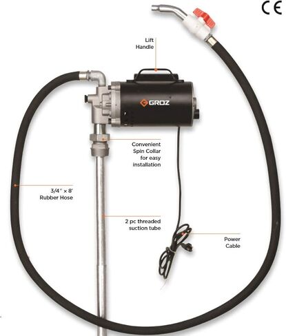 Groz 115V AC Heavy Duty High Flow Electric Oil Drum Transfer Pump with Drum Level Indicator | Self Priming | 8 GPM Flow Rate | Built-in 2-inch Bung Adaptor | 55 Gallon Drum Pump in Saudi Arabia