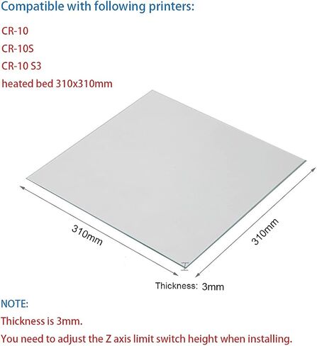 لوحة بناء زجاجية مطورة لسرير زجاجي للطابعة ثلاثية الأبعاد لـ Creality CR-10 CR-10S سطح طباعة مسطح استبدال الزجاج المقسى منصة طابعة ثلاثية الأبعاد مطورة 310 × 310 × 3 مم مع 4 مشابك زجاجية in Kuwait
