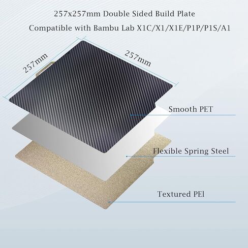 LANEKGU 257x257mm Double Sided Build Plate for Bambu Labs, Eight Pointed Star + Galaxy PEY Spring Steel Plate Print Bed Platform for Bambu Lab X1C/X1/X1E/P1P/P1S/A1 in Kuwait