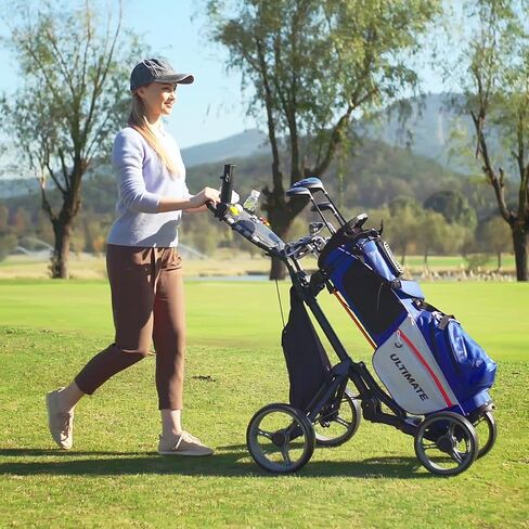 Tangkula Golf Push Pull Cart, Lightweight Aluminum Collapsible 4 Wheels Golf Push Cart, Golf Trolley with Foot Brake, Free Cup Holder & Umbrella Holder, Height-Adjustable Handle in Saudi Arabia