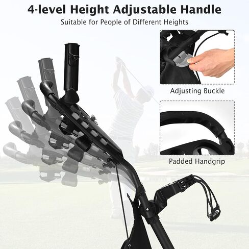 Tangkula Golf Push Pull Cart, Lightweight Aluminum Collapsible 4 Wheels Golf Push Cart, Golf Trolley with Foot Brake, Free Cup Holder & Umbrella Holder, Height-Adjustable Handle in Saudi Arabia