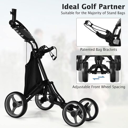 Tangkula Golf Push Pull Cart, Lightweight Aluminum Collapsible 4 Wheels Golf Push Cart, Golf Trolley with Foot Brake, Free Cup Holder & Umbrella Holder, Height-Adjustable Handle in Saudi Arabia