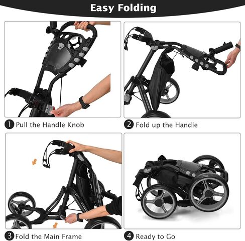 Tangkula Golf Push Pull Cart, Lightweight Aluminum Collapsible 4 Wheels Golf Push Cart, Golf Trolley with Foot Brake, Free Cup Holder & Umbrella Holder, Height-Adjustable Handle in Saudi Arabia