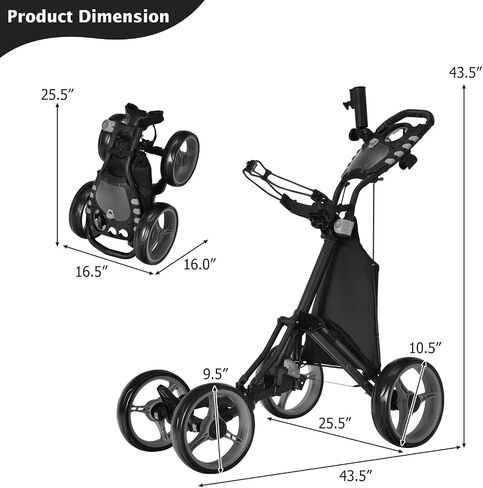 Tangkula Golf Push Pull Cart, Lightweight Aluminum Collapsible 4 Wheels Golf Push Cart, Golf Trolley with Foot Brake, Free Cup Holder & Umbrella Holder, Height-Adjustable Handle in Saudi Arabia