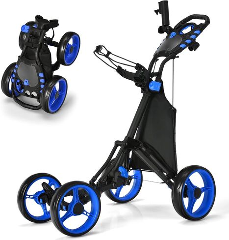 Tangkula Golf Push Pull Cart, Lightweight Aluminum Collapsible 4 Wheels Golf Push Cart, Golf Trolley with Foot Brake, Free Cup Holder & Umbrella Holder, Height-Adjustable Handle in Saudi Arabia