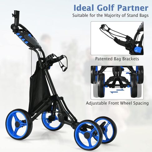 Tangkula Golf Push Pull Cart, Lightweight Aluminum Collapsible 4 Wheels Golf Push Cart, Golf Trolley with Foot Brake, Free Cup Holder & Umbrella Holder, Height-Adjustable Handle in Saudi Arabia