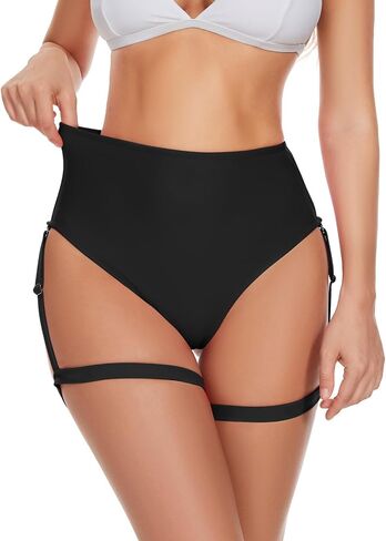 YgneeDom Women's Rave Bottoms : High Waisted Thong Bikini Bottoms with Removable Garter Sexy Hot Pants for Festival in Saudi Arabia