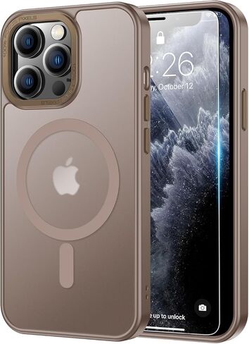 LUHOURI Enhanced Magnetic for iPhone 13 Pro Max Case with Screen Protector - Wireless Charging Compatible, 21ft Military-Grade Drop Tested, Slim Fit Shockproof Translucent Matte Cover - Black in Kuwait