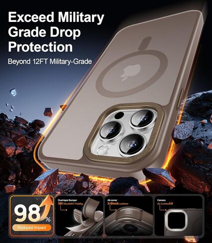 LUHOURI Enhanced Magnetic for iPhone 13 Pro Max Case with Screen Protector - Wireless Charging Compatible, 21ft Military-Grade Drop Tested, Slim Fit Shockproof Translucent Matte Cover - Black in Kuwait