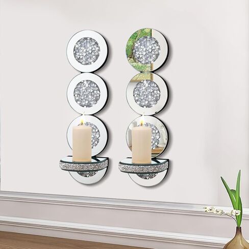 شمعدانات شموع عاكسة من كريستال كراش دايموند، مجموعة حامل شموع فضية اللون مكونة من قطعتين، ديكورات جدارية لغرفة المعيشة، غرفة الطعام (دائرية) in Kuwait