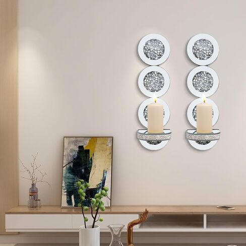شمعدانات شموع عاكسة من كريستال كراش دايموند، مجموعة حامل شموع فضية اللون مكونة من قطعتين، ديكورات جدارية لغرفة المعيشة، غرفة الطعام (دائرية) in Kuwait