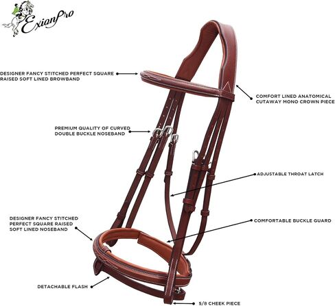 لجام القفز من Exion Snaffle مع فلاش قابل للإزالة، ومبطن ناعم وزمام مطاطي | اللجام الإنجليزي الملكي للخيول | أسود، بني | كامل، قطعة خبز، أكثر، المهر in Kuwait