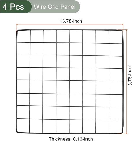 YOKIVE 4Pcs Iron Wire Grid Panel, Decorative Panels Board | Photo Pictures Display Holders Hanging Frame for Home Office (Black, 14"x14") in Saudi Arabia