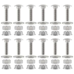 12pcs 1/4-20 x 1-1/4" Carriage Bolt Assortment Kit, 304 Stainless Steel Carriage Bolts Round Head Bolts with Flat Washers Hex Nuts Hex Flange Nuts