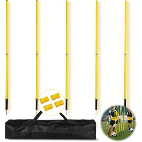 Soccer Agilitys Training Poles set,Soccer Training Sticks,Adjustable Training Poles Equipment with Base Buckles with Storage Bag for Football Soccer Speed Training Set(5 pcs)
