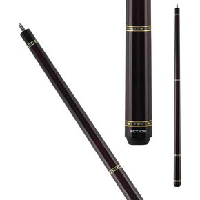 Action VAL24 Value Series Pool Cue - 58 بوصة - عمود خشب القيقب الصلب مع طرف جلد الخنزير 13 مم - شوكولاتة داكنة مع حلقات فضية