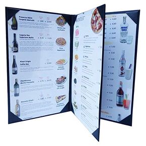 4 Pcs of Restaurant Menu Covers Holders 8.5" X 14" Inches, 3panel 4view,Sold by Case,with Clear PVC Sheets for Paper Protection