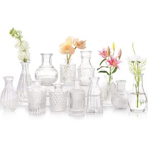 Bud Vases - in Bulk 24,Vintage Small Glass Bud Vases for Flowers, Clear Crystal Mini Vases Bud Vases in Bulk, Small Flower Vases for Centerpieces Wedding Decorations Home Flower Party Decor