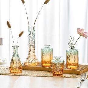 Glass Bud Vases Set of 5, Small Flower Vases for Centerpieces, Bud Vases in Bulk, Clear Glass Vases for Flowers, Mini Vintage Vase for Wedding Home Table Decor