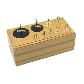 Eisco Labs Set of 9 Brass Hooked Weights - 10-1000g in Wooden Block