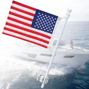 Boat Flag Pole, 4FT Boat Flag Pole Kit Rail Mount with 12x18 inch Embroidered American Flag, No Drilling Flag Pole Holder for 0.5-1.1 Inch Rails (White)