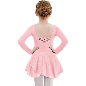 Zaclotre Girls Ballet Leotards Long Sleeve Shiny Skirted Crisscross Back Toddler Leotard Dresses Dance Outfits