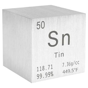 Tin Cube Pure Metal High Density Cube Laser Engraved Cube for Element Collection Lab Material Periodic Table of Elements Collection DIY Teacher Science Creative Gift (Tin, 1 Inch)
