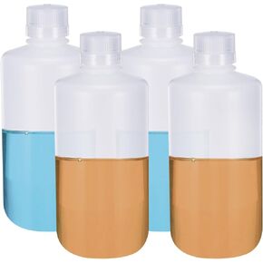 PATIKIL 4 Pcs 1000ml Reagent Bottles, HDPE Small Mouth Round Bottles with Screw Cap for Lab Water Reagent Liquids Solid Sample Storage Seal, Translucent White