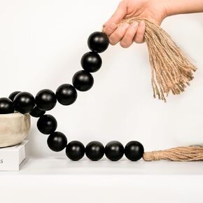 Large Wood Bead Garland with 1.4" Diameter Wooden Beads, Wooden Beads Garland with Tassels, Decorative Beads for Farmhouse Decor (Natural, 67 Inches)
