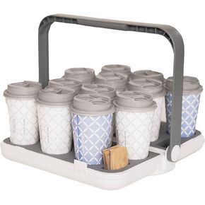 Reusable Drink Carrier for Coffee Runs Takeout Delivery | up to 12 Cups | Uber Doordash | Foldable Portable Compact Durable Secure | Holder Caddy | Hot & Cold Cups | Comfort Handle | Grey