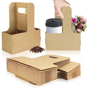 2 Cup Disposable Drink Carrier for Delivery with Handle,15 Count Kraft Paperboard Cup Holder,Cup Carriers for Hot or Cold Drinks,Coffee Carrier, Food Delivery,Take Out Cup Carriers (Brown, 15 PCs)