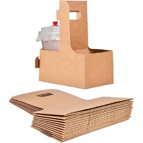 20 Pack Kraft Drink Carrier with Handles, 2 Cup Disposable Paper Cup Holder for Hot or Cold Drinks, to Go Coffee Paperboard, Takeout, Cafe and Restaurant Food Service Delivery