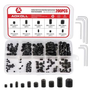200pcs Stainless Steel Allen Head Grub Screws Socket Hex Set Screw Metric M3 M4 M5 M6 M8 Assortment Kit (Silver)