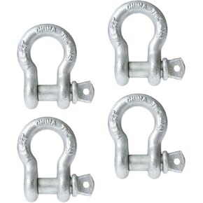 US Cargo Control 7/16 Inch Galvanized Screw Pin Anchor Shackles in a 4 Pack - Each with a 1.5 Ton Capacity