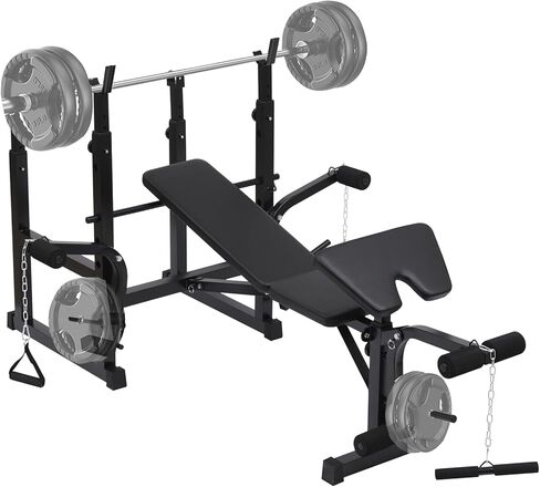 Adjustable Weight Bench, Olympic Weight Bench with Squat Rack for Home Gym, Multi-functional Weight Bench with Preacher Curl, Leg extension and Leg Curl for Full Body Workout in Kuwait