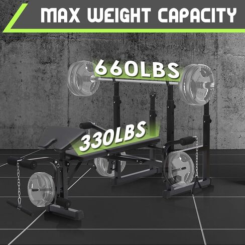Adjustable Weight Bench, Olympic Weight Bench with Squat Rack for Home Gym, Multi-functional Weight Bench with Preacher Curl, Leg extension and Leg Curl for Full Body Workout in Kuwait
