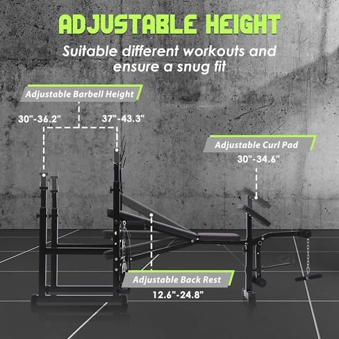 Adjustable Weight Bench, Olympic Weight Bench with Squat Rack for Home Gym, Multi-functional Weight Bench with Preacher Curl, Leg extension and Leg Curl for Full Body Workout in Kuwait