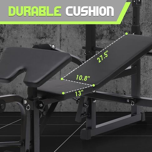 Adjustable Weight Bench, Olympic Weight Bench with Squat Rack for Home Gym, Multi-functional Weight Bench with Preacher Curl, Leg extension and Leg Curl for Full Body Workout in Kuwait