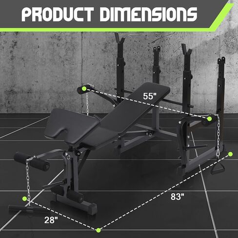 Adjustable Weight Bench, Olympic Weight Bench with Squat Rack for Home Gym, Multi-functional Weight Bench with Preacher Curl, Leg extension and Leg Curl for Full Body Workout in Kuwait