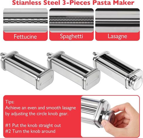 Pasta Maker Attachment for KitchenAid Stand Mixer, 3 Pieces Pasta Roller Attachments, Full Body Stainless Steel and Heavy Duty, Homemade Spaghetti, Fettucine and Lasagne in Saudi Arabia