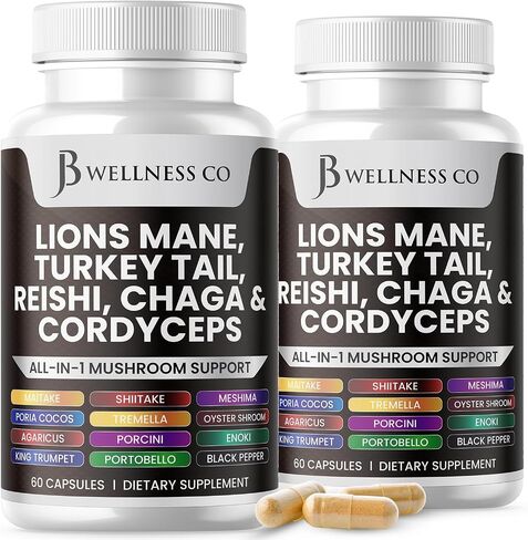 Lions Mane 3000mg Supplement Cognitive Support, Immune Health with Turkey Tail 2000mg 20in1 Mushroom Reishi 1000mg Cordyceps Chaga 1000mg with Marshmallow Root 120 Count in Saudi Arabia