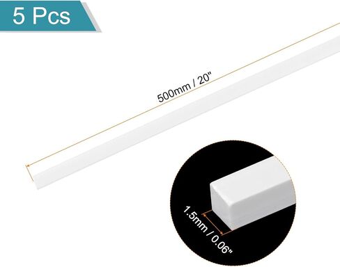 MECCANIXITY 5pcs ABS Square Rod, 1.5x1.5x500mm ABS Plastic Stick Solid Bar, White Plastic Rods Assortment Kit for DIY Architectural Model Building Making in Saudi Arabia