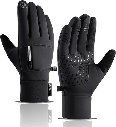 قفازات مقاومة للماء للشتاء تعمل باللمس للرجال والنساء - قفازات حرارية بدرجة حرارة 30 درجة فهرنهايت للتزلج والجري وركوب الدراجات والأنشطة الخارجية باللون الأسود، مقاس M in Kuwait