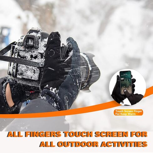 قفازات مقاومة للماء للشتاء تعمل باللمس للرجال والنساء - قفازات حرارية بدرجة حرارة 30 درجة فهرنهايت للتزلج والجري وركوب الدراجات والأنشطة الخارجية باللون الأسود، مقاس M in Kuwait