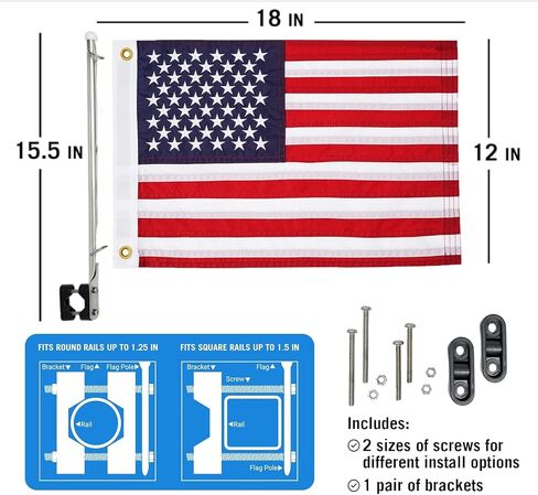 American Boat Flag Pole Kits, Outdoor Embroiderers American Flag 12x18 Inch and Boat Flagpole, Boat Yacht Marine Stainless Flag Pole in Saudi Arabia
