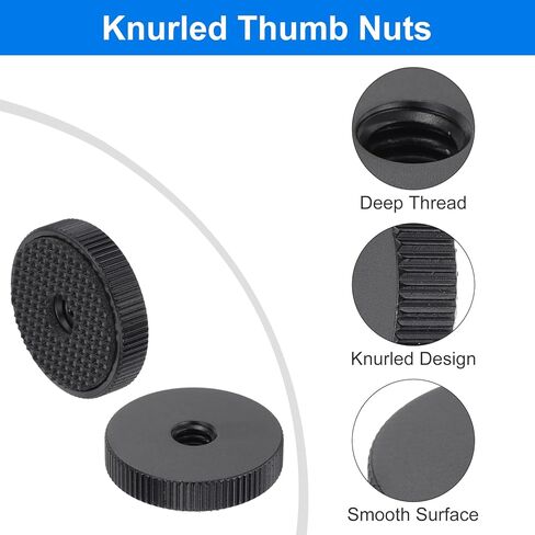 uxcell 4Pcs Flat Knurled Nut - 1/4"-20 x 1" x 0.26" Thumb Nuts Lock Adjusting Nuts, Aluminum Alloy Female Thumb Wheel Lock Nut, Black in Saudi Arabia