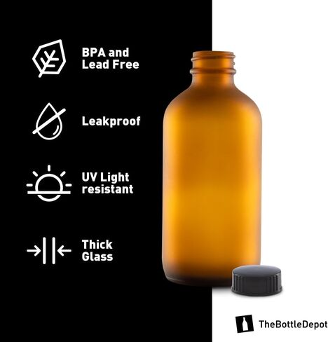 The Bottle Depot - 12 عبوة - زجاجات زجاجية بأغطية سعة 8 أونصة - عنبر متجمد - لمسة نهائية للرقبة 28-400 - زجاجات بوسطن المستديرة - حماية من الأشعة فوق البنفسجية in Saudi Arabia