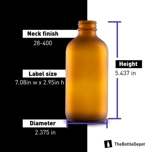 The Bottle Depot - 12 عبوة - زجاجات زجاجية بأغطية سعة 8 أونصة - عنبر متجمد - لمسة نهائية للرقبة 28-400 - زجاجات بوسطن المستديرة - حماية من الأشعة فوق البنفسجية in Saudi Arabia