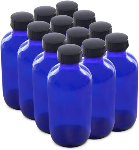 The Bottle Depot - 12 عبوة - زجاجات زجاجية بأغطية سعة 8 أونصة - عنبر متجمد - لمسة نهائية للرقبة 28-400 - زجاجات بوسطن المستديرة - حماية من الأشعة فوق البنفسجية in Saudi Arabia